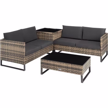 Canapé de jardin lounge en rotin 4 personnes – Marron naturel